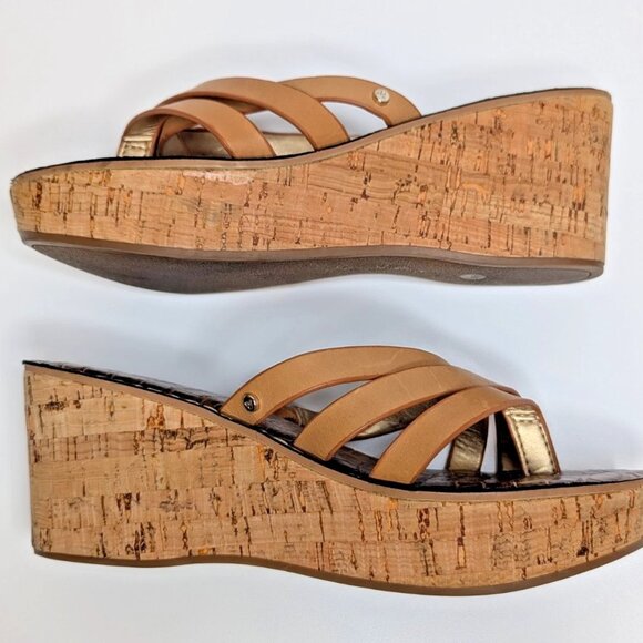 Sam Edelman Reana Brown Cork Wedge Sandals Women’s Size 6.5 Pre-Owned - Picture 3 of 9